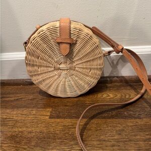 JCrew Round, Natural and Tan Wicker Woven Crossbody Bag